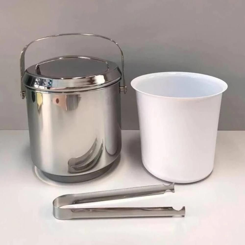 Balde de Gelo Inox com Pegador Pinça 2,3 Litros Baldinho Container Interno Removível para Guardar - 6