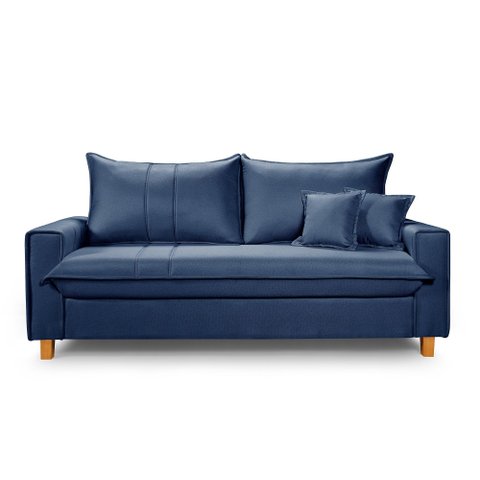 Sofa Living com Bau Multiuso 3 Lugares em Linho Pes em Madeira: Azul