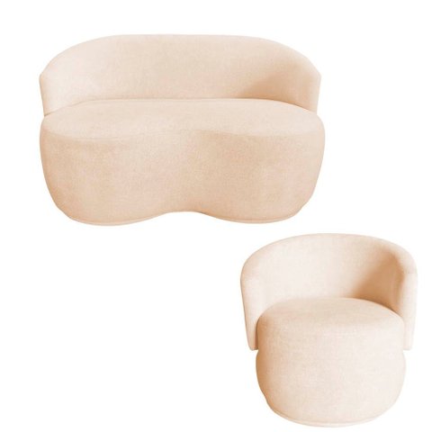 Kit Namoradeira + Poltrona Decorativa Beatriz Orgânica Couro Bege
