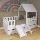 Ver imagem 1 de Bicama Casinha com Telhado Kit Escada e Grades Anatômica Branco Megamobilia