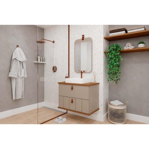 Conjunto Banheiro c/Espelho Milano/Monet 80cm Cappuccino MGM