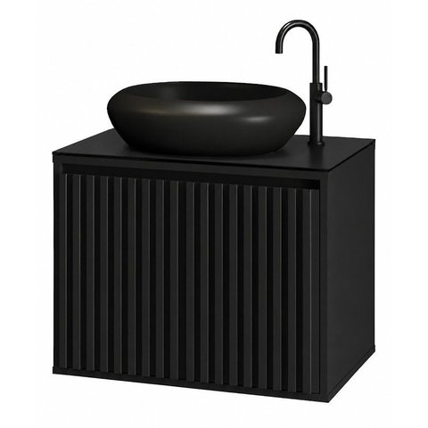 Gabinete para Banheiro Ripado 60 c/ Cuba Preta Cor: Preta