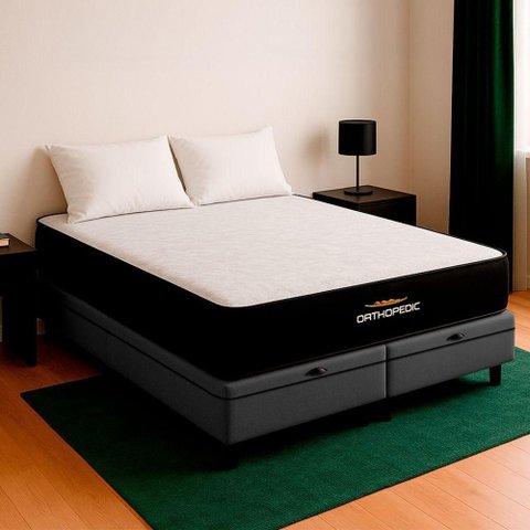 Cama Box Queen e Colchão Orthopedic D33 V-store Cinza