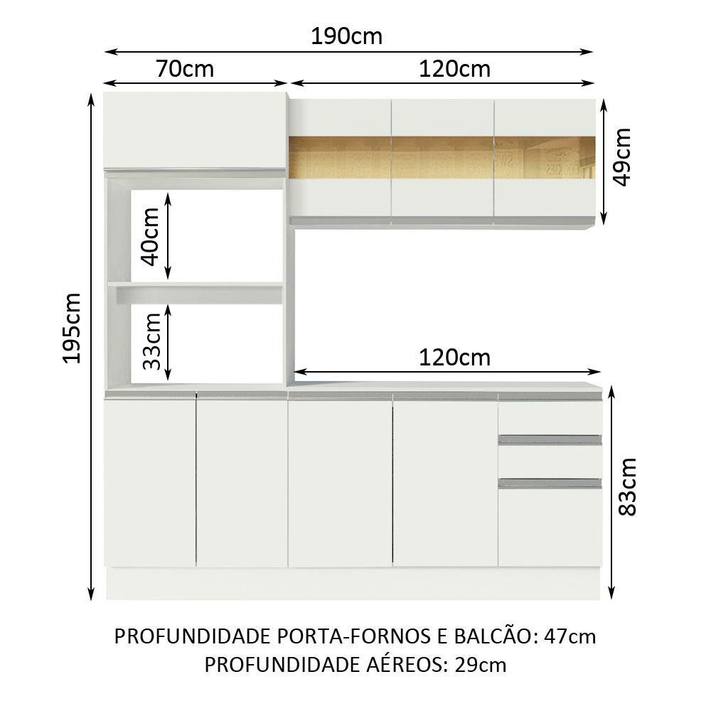 Armário de Cozinha Compacta 100% Mdf 190 Cm Frentes Branco Smart Madesa 01 - 3