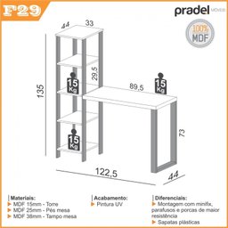 Escrivaninha 100% MDF 5 Prateleiras 122,5x44cm Industrial  - 3