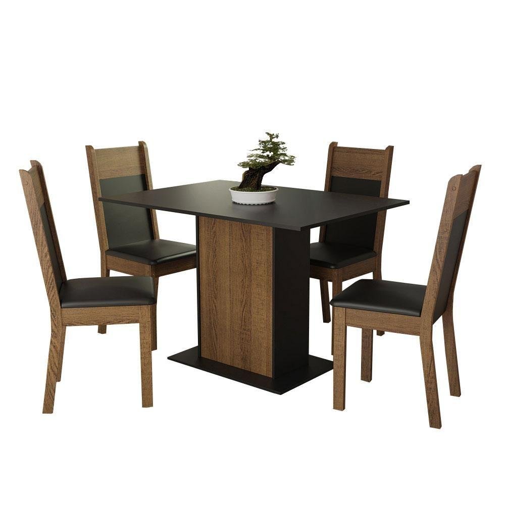 Conjunto Mesa Tampo de Madeira com 4 Cadeiras Rustic e Preto - 6