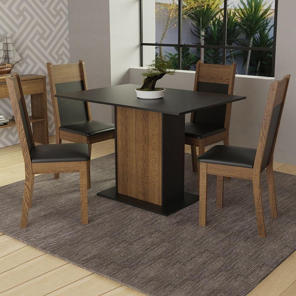 Conjunto Mesa Tampo de Madeira com 4 Cadeiras Rustic e Preto - 1