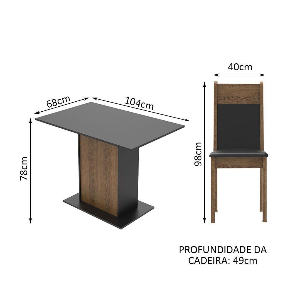 Conjunto Mesa Tampo de Madeira com 4 Cadeiras Rustic e Preto - 3