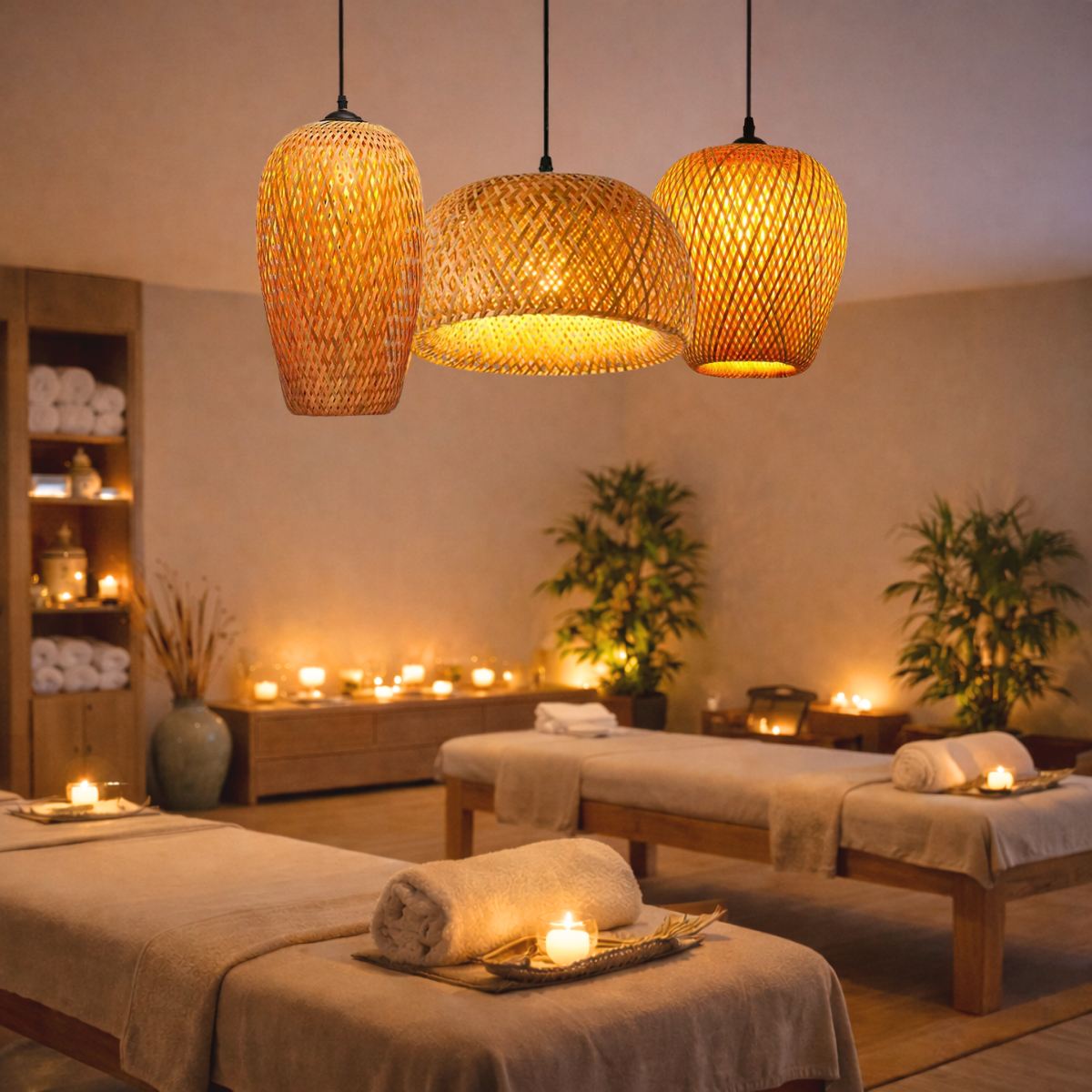 Ver mais imagens de Kit 3 Luminárias Teto 37cm 30cm 28cm Bambu Natural Artesanal Lustre Pendente Gimpo Kb1