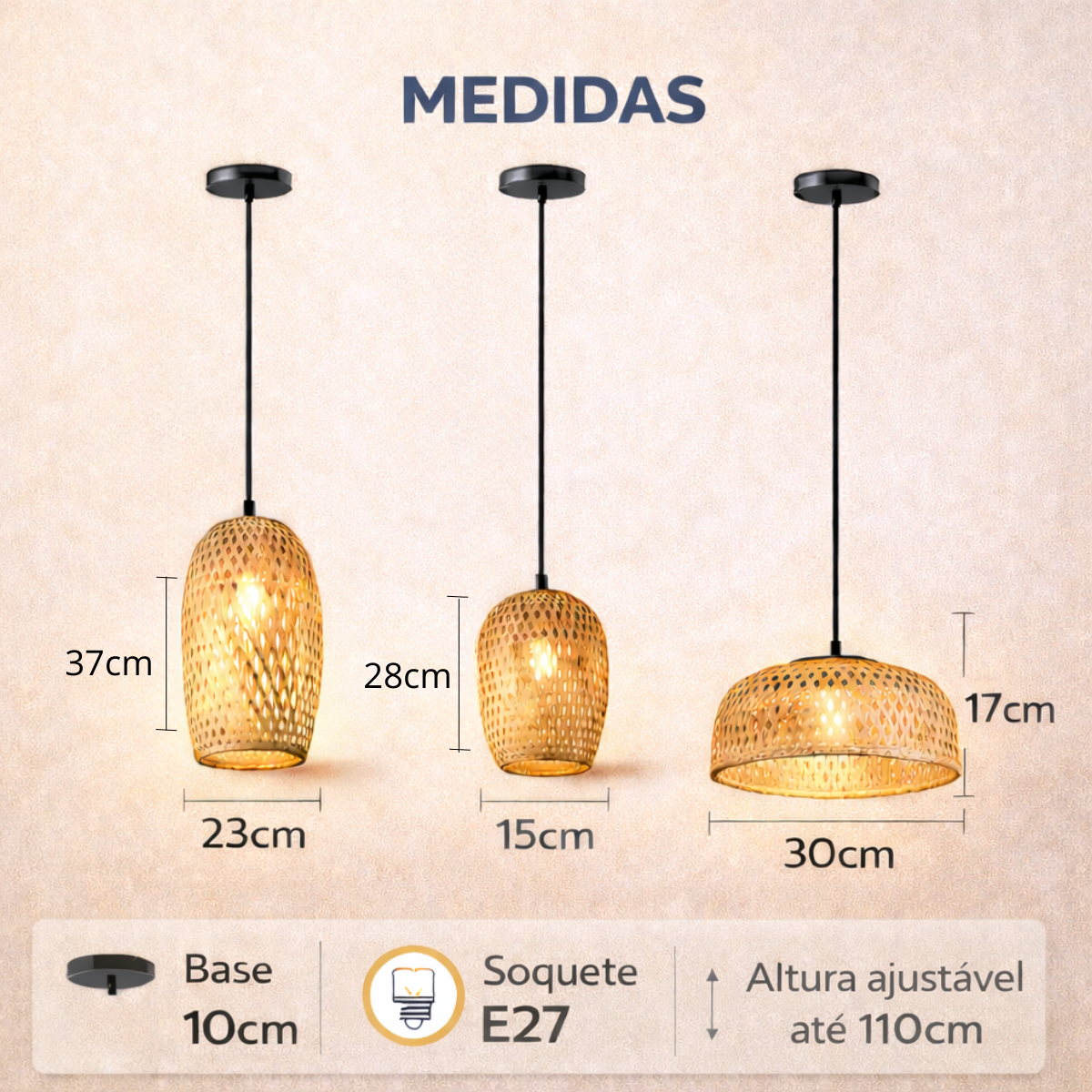 Ver imagem 6 de Kit 3 Luminárias Teto 37cm 30cm 28cm Bambu Natural Artesanal Lustre Pendente Gimpo Kb1