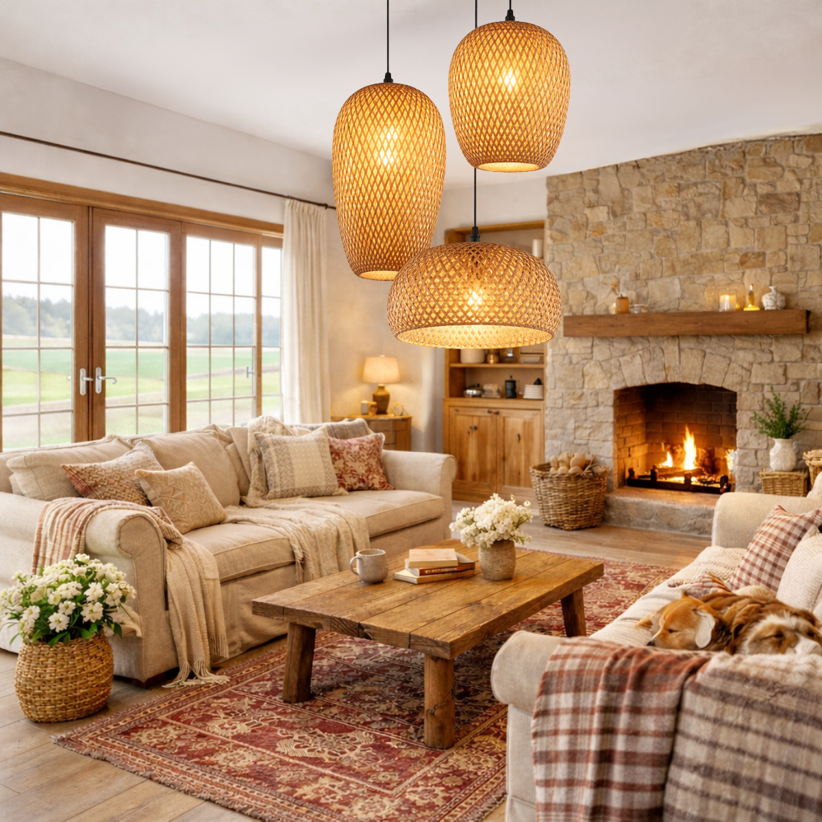 Ver imagem 3 de Kit 3 Luminárias Teto 37cm 30cm 28cm Bambu Natural Artesanal Lustre Pendente Gimpo Kb1