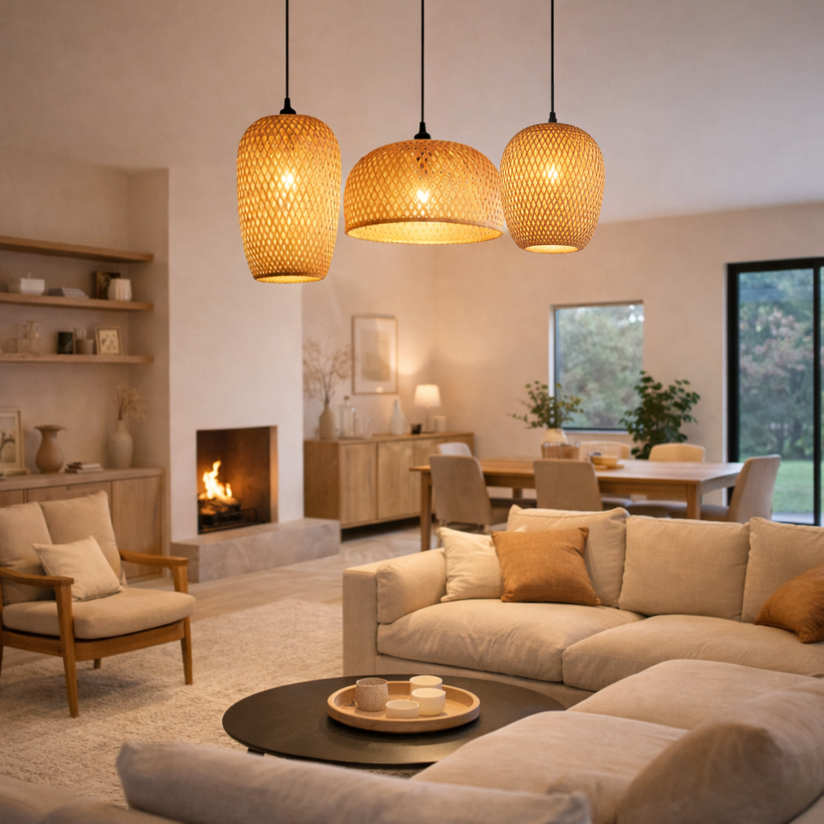 Ver imagem 2 de Kit 3 Luminárias Teto 37cm 30cm 28cm Bambu Natural Artesanal Lustre Pendente Gimpo Kb1