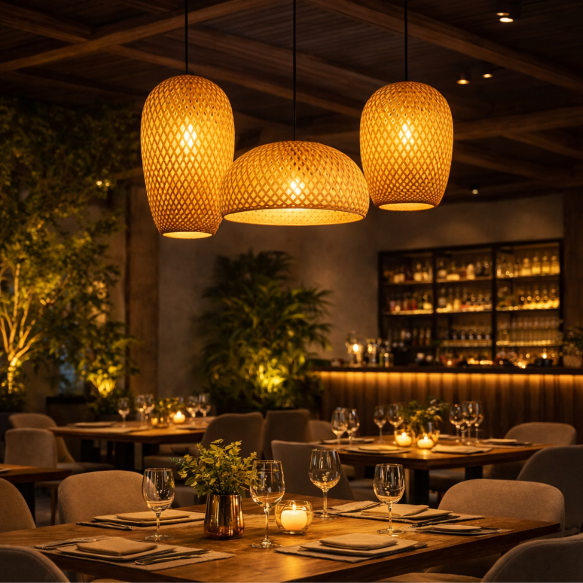 Ver imagem 4 de Kit 3 Luminárias Teto 37cm 30cm 28cm Bambu Natural Artesanal Lustre Pendente Gimpo Kb1