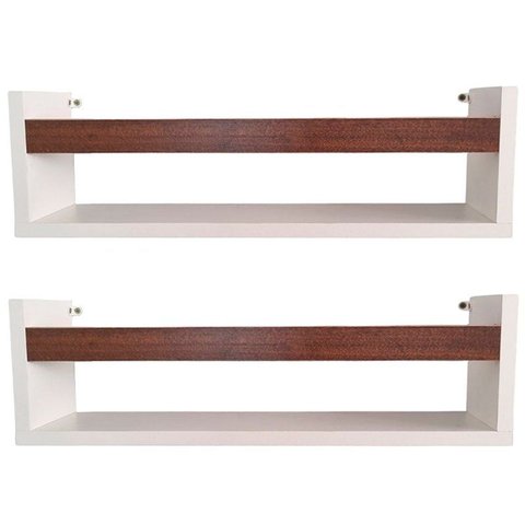 Kit 2 Prateleira para Livros 70cm Branco Trava Imbuia
