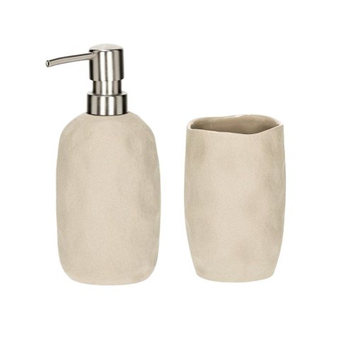 Kit Lavabo Moderno Bege em Cerâmica – 2 Peças