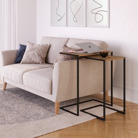 Conjunto 2 Mesas Laterais de Apoio Sofá Industrial