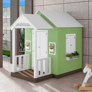 Casinha de Brinquedo Mdf com Varanda Artesanal Branco/verde L12 - Gran Belo Casinha Infantil