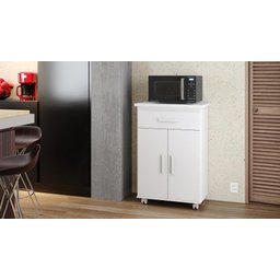 Balcão Multiuso de Cozinha 2 Portas C/ Pés Rodízios Juliana - Branco - Mizza Decor - 2