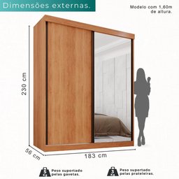 Guarda Roupa Solteiro 100% Mdf 2 Portas de Correr 3 Gavetas com Espelho Portugal - Mais Móveis - 5