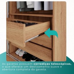 Guarda Roupa Solteiro 100% Mdf 2 Portas de Correr 3 Gavetas com Espelho Portugal - Mais Móveis - 7