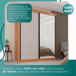 Guarda Roupa Solteiro 100% Mdf 2 Portas de Correr 3 Gavetas com Espelho Portugal - Mais Móveis - 10