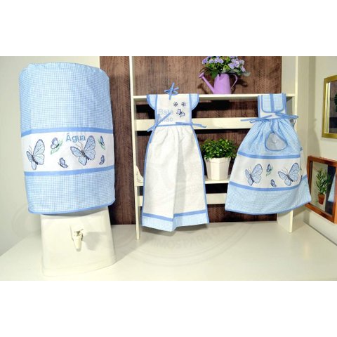 Kit de Cozinha 3 Peças - Borboletas Azul Arte & Tear Jogo de Cozinha 3 Peças