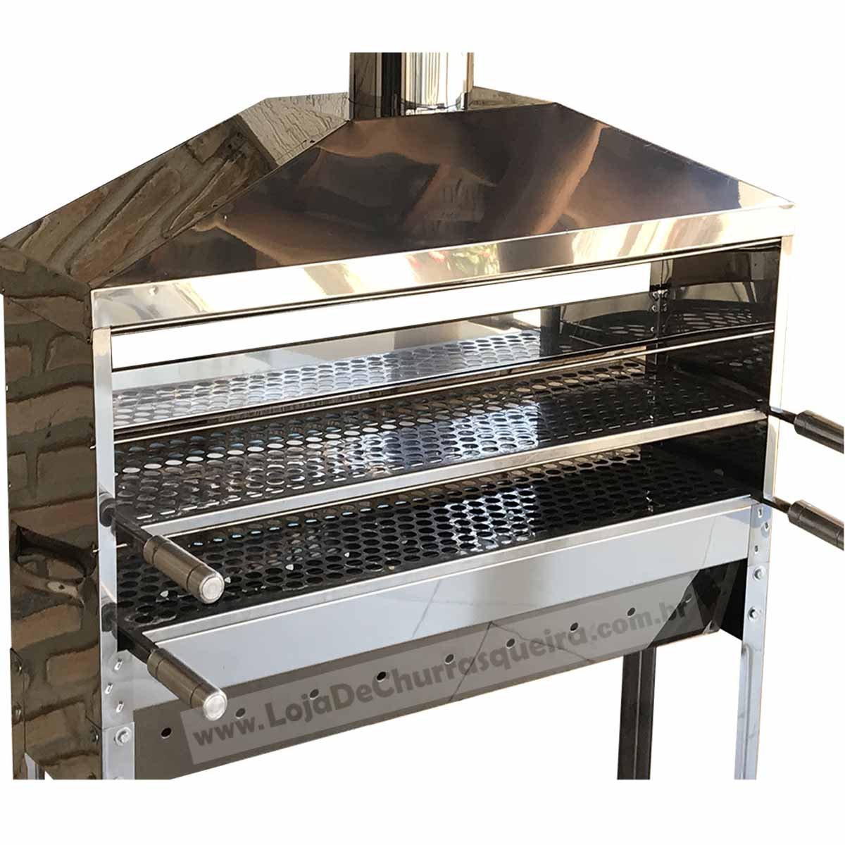 Churrasqueira Inox para Espetinho Profissional Um Metro Tres Altura e 2 Grelhas Toda Inox Reforçada - 4