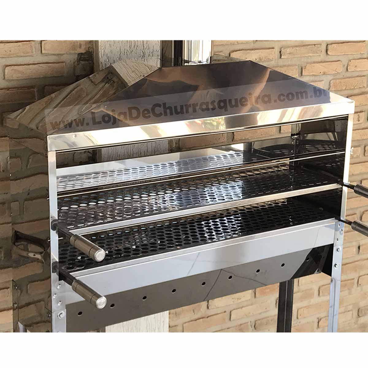 Churrasqueira Inox para Espetinho Profissional Um Metro Tres Altura e 2 Grelhas Toda Inox Reforçada - 7