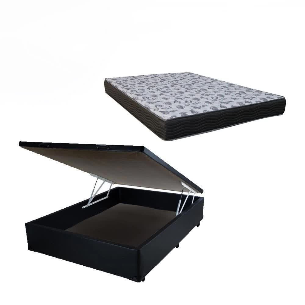 Cama Box Baú Casal Colchão Espuma Iso D33 Ortobom + Box Sintético Preto (48x138x188) - 1