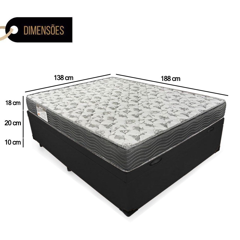 Cama Box Baú Casal Colchão Espuma Iso D33 Ortobom + Box Sintético Preto (48x138x188) - 2