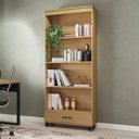 Ver imagem 1 de Estante 4 Prateleiras 1 Gaveta 100% MDF 184CMX77CM Laranja/Freijó