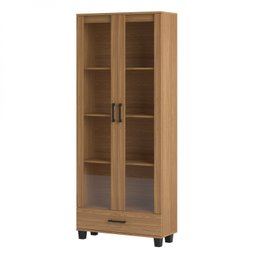 Armário para Escritório 77cm 2 Portas de Vidro 1 Gaveta MDF Freijó - 2