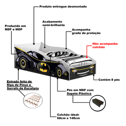 Cama Infantil Preto com Branco Carro Gabrielli Móveis - 4