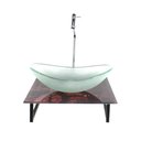 Ver imagem 1 de GABINETE DE VIDRO COM CUBA OVAL JATEADA COM TAMPO DE VIDRO 40CM X 40CM MÁRMORE AVERMELHADO MAIS TORN