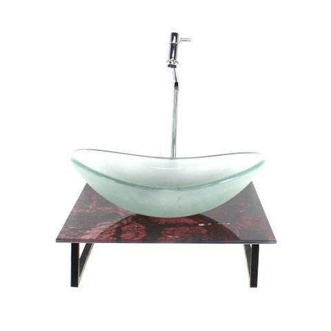 GABINETE DE VIDRO COM CUBA OVAL JATEADA COM TAMPO DE VIDRO 40CM X 40CM MÁRMORE AVERMELHADO MAIS TORN