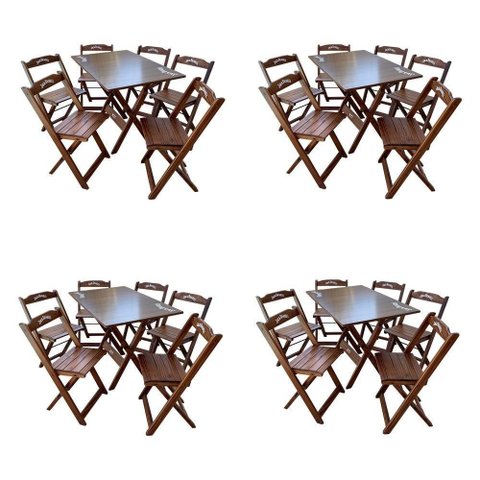 Kit 4 Conjuntos Mesa Dobrável Madeira 110x70 com 6 Cadeiras Personalizada Jack Imbuia - Tarimatã