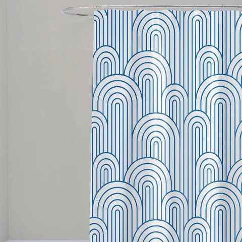 Cortina para Box Banheiro Antimofo Poliéster 198x180cm - Ondas Azuis