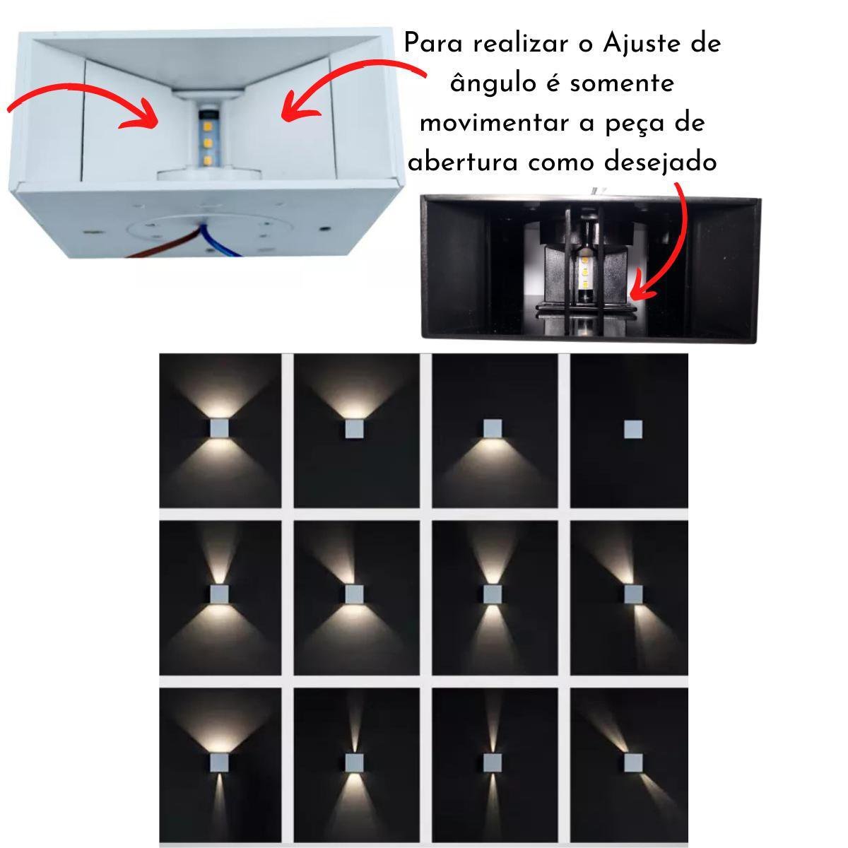 Luminária Balizador Arandela Sobrepor Quadrada Com Facho De Luz Ajustável Regulável Cima E Baixo - 2