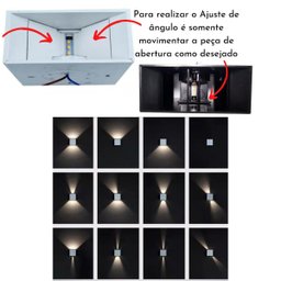 Luminária Balizador Arandela Sobrepor Quadrada Com Facho De Luz Ajustável Regulável Cima E Baixo - 2