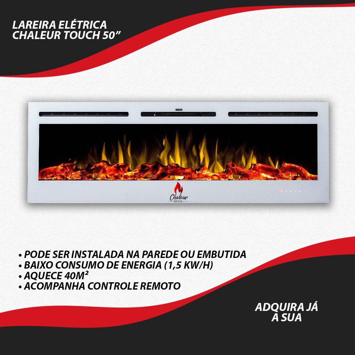 LAREIRA ELETRICA, TELA 50", TENSAO 220V, FREQUENCIA 60HZ, POTENCIA 1500W, IPXO, CLASSE I - COR BRANC - 5