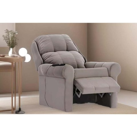 Poltrona Reclinável C/ Massagem P/ Sala Mh 1216 Two Way Suede Cinza - Herval