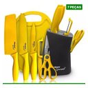 Ver imagem 1 de Jogo de Facas Cozinha Prime com Tábua e Porta Facas 07 Peças:amarelo