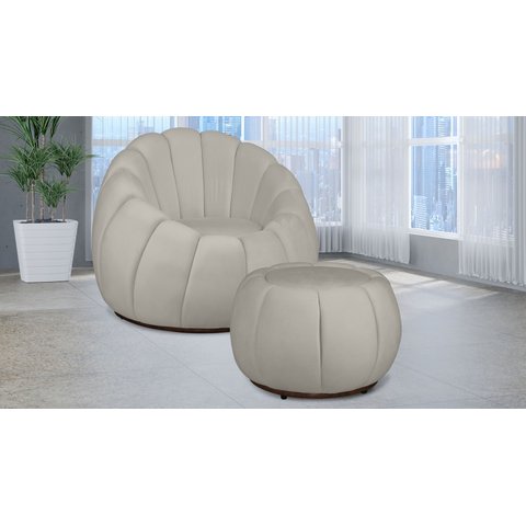 Kit Poltrona Decorativa C/ Puff Concha Veludo Marfim - Londrilar