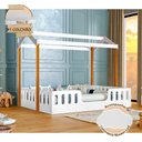 Ver imagem 1 de Cama Com Colchão Montessoriana Casal Infantil Ágatha Branco/Amêndoa Incluso Luminária Branco