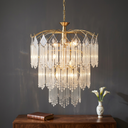 Ver imagem 3 de Lustre 44cm Dourado Vidro Sala Jantar Teto Pendente