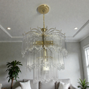 Ver imagem 2 de Lustre 44cm Dourado Vidro Sala Jantar Teto Pendente