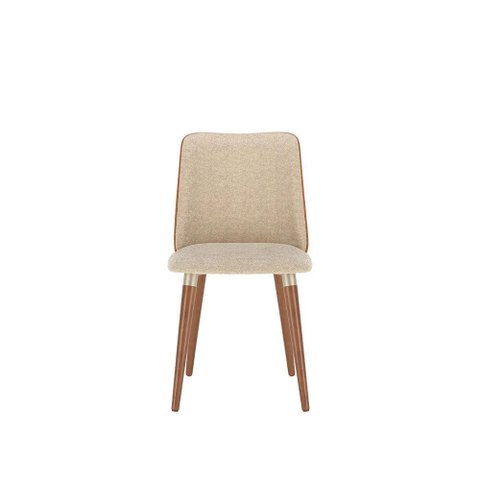 Conjunto de 2 Cadeiras de Madeira Maciça Estofada Dakota - Natural C/ Bouclé Fendi e Pu Caramelo