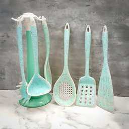 Kit 7 Peças Utensílios Cozinha Silicone Resistente e Durável:verde Água - 2