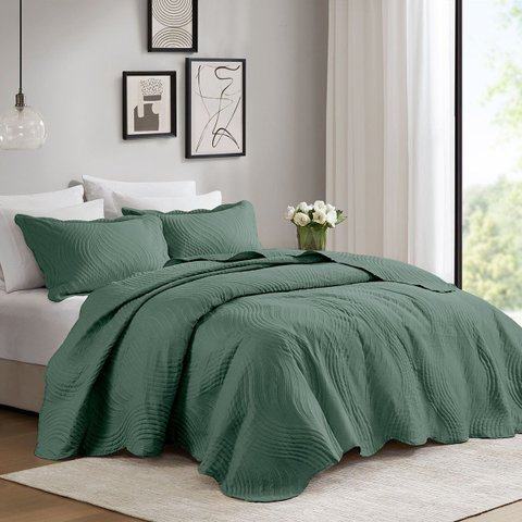 Colcha Matelassê - Casal - Igris - Geométrico - Verde - 150 Fios - C/ Porta Travesseiros - Corttex