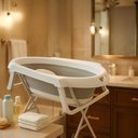 Ver imagem 1 de Banheira de Bebê Dobrável Portátil com Suporte e Almofada de Banho Cinza